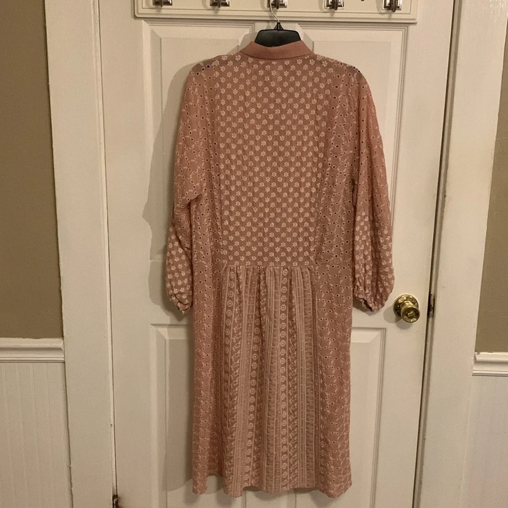 ZARA Malina Coquette Embroidered Pink White Floral Midi Dress 100% Cotton SZ S - Picture 2 of 12